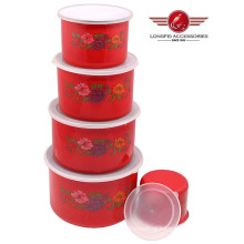 Red Color 5PCS High Enamel Storage Bowl Set with PP Lid